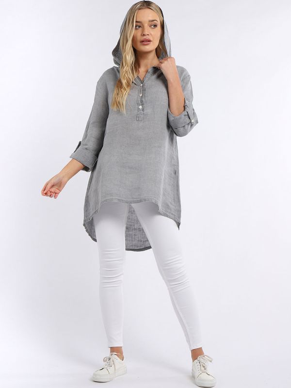 ADELE- Washed Linen Hooded Top